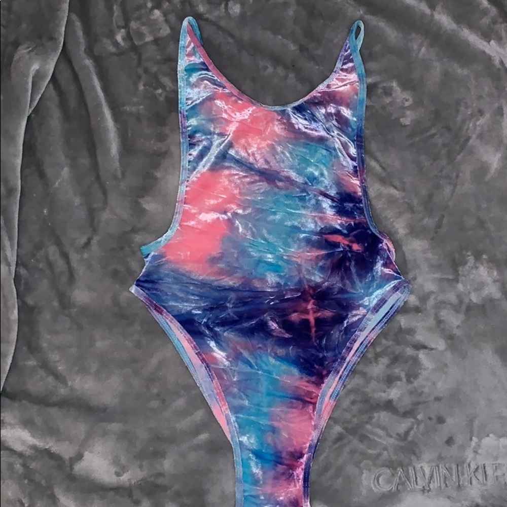 Velvet pastel tie-dye rave body suit